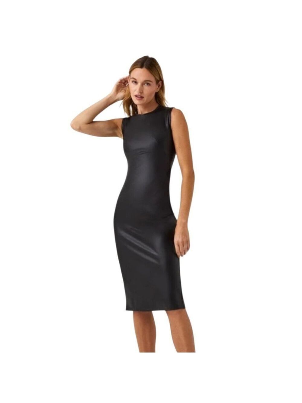 Spanx Leather Like Sleeveless Faux Leather Sheath Dress In Luxe Black Sz M NWT